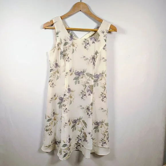 Scarlett Women's Size 6 Floral Polyester Beige Sleeveless Mini Dress - Picture 8 of 12
